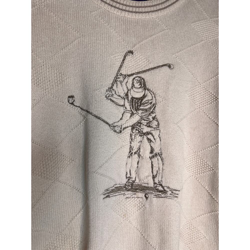 1990s Shenandoah Cream Embroidered Textured Golf Country Club Grandpa Sweater XL - Picture 3 of 6